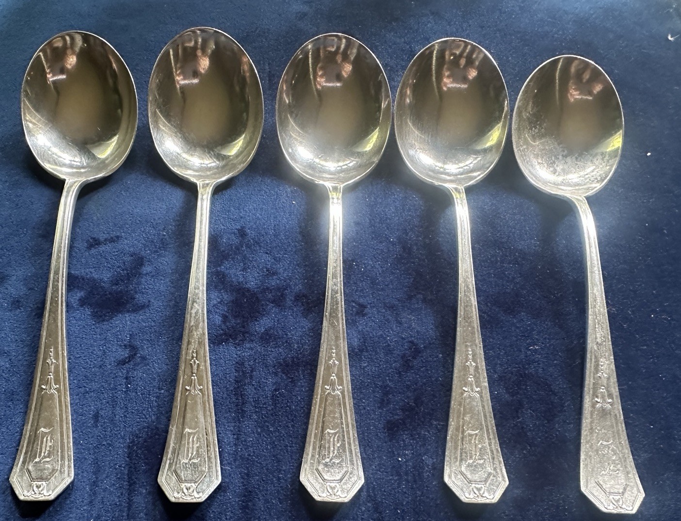 Wallace Princess Mary Sterling Soup Spoons ~6.5” – Lot of 5 – Letter I L
