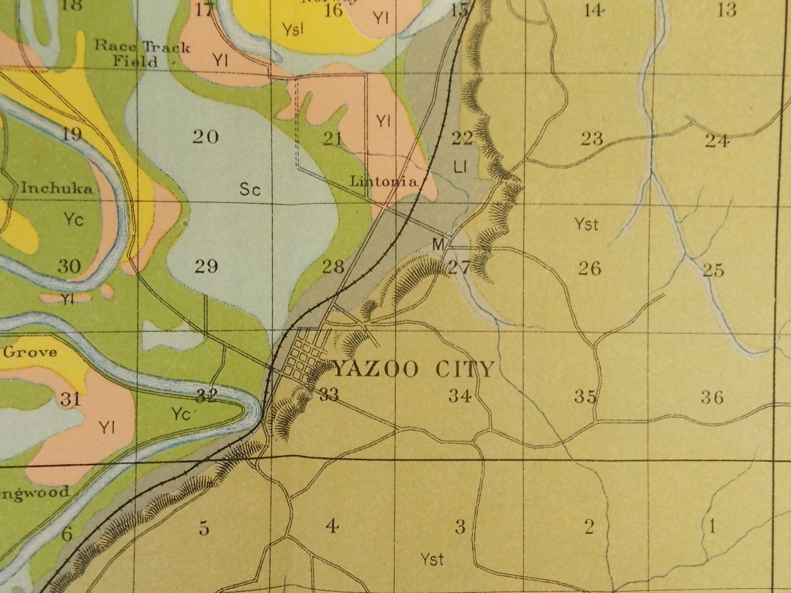1901 Map Mississippi Yazoo City Cambellsville Lintonia Approx 21 X 34 #10232