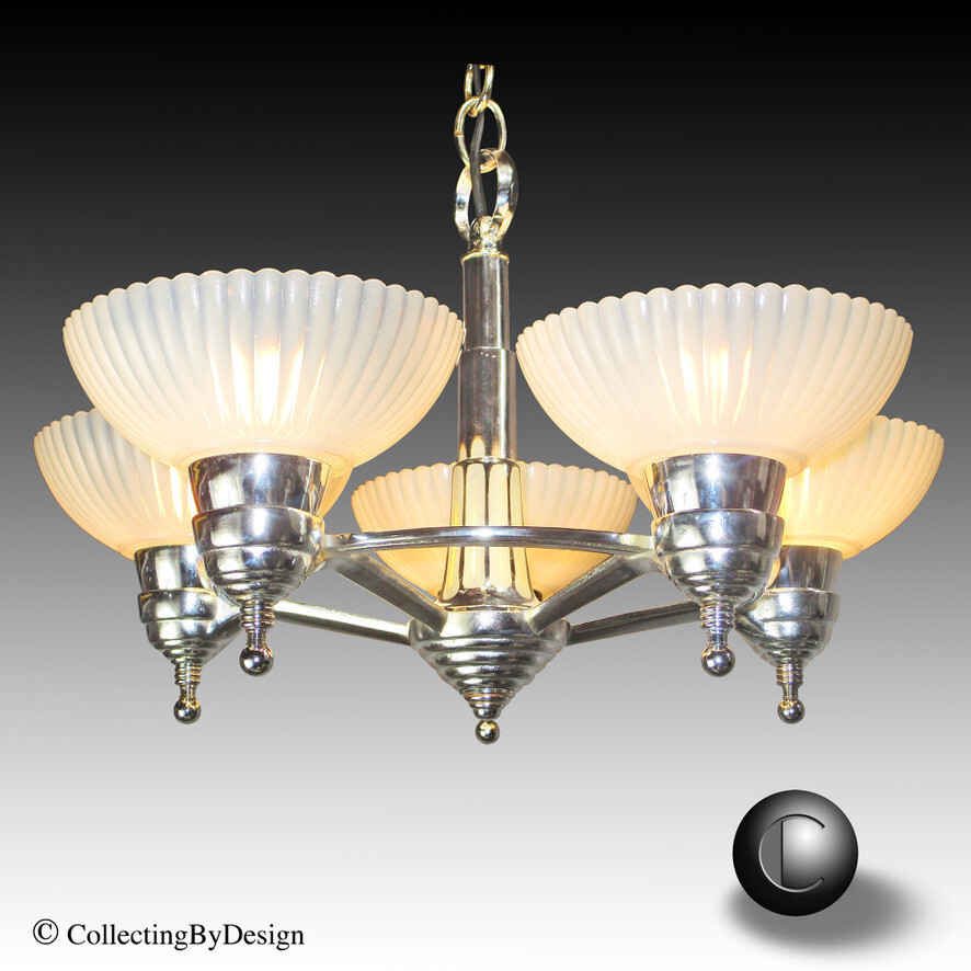 Moe Bridges Streamline Art Deco Slip Shade Chandelier c.1939 – RESTORED