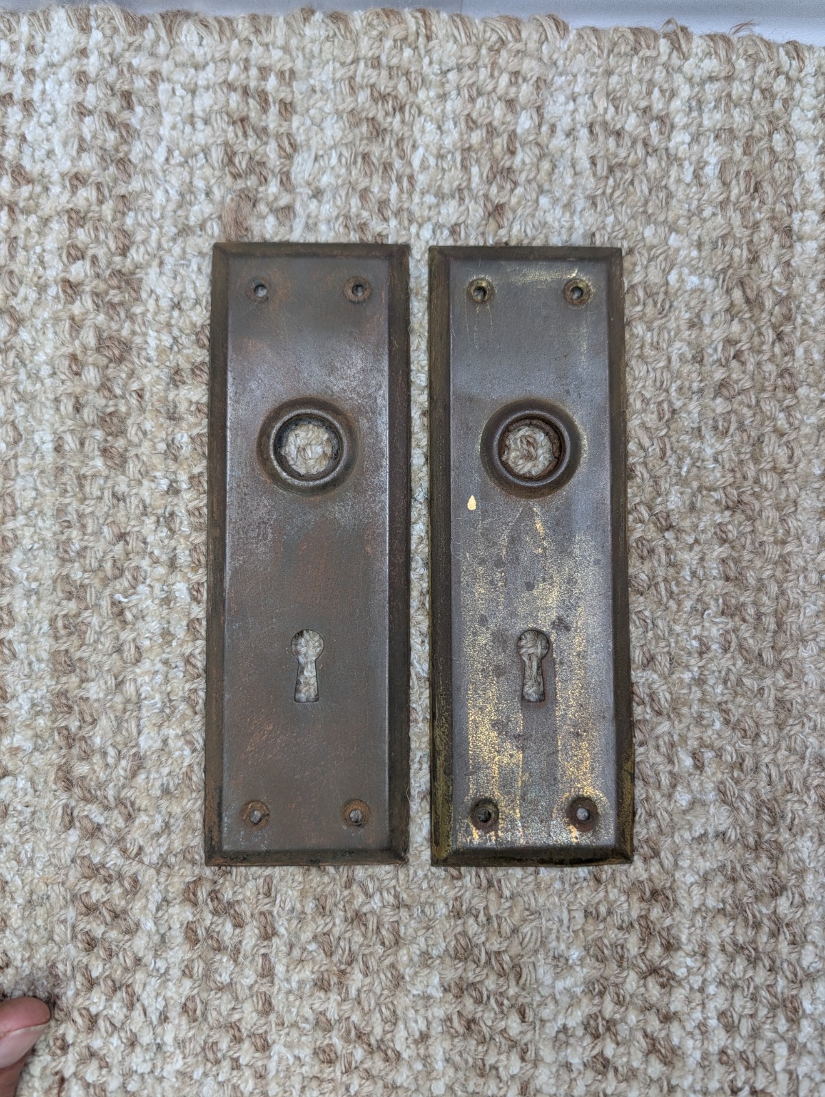 Pair 2 1/4″ x 7″ Antique Stamped Steel Door Knob Plates
