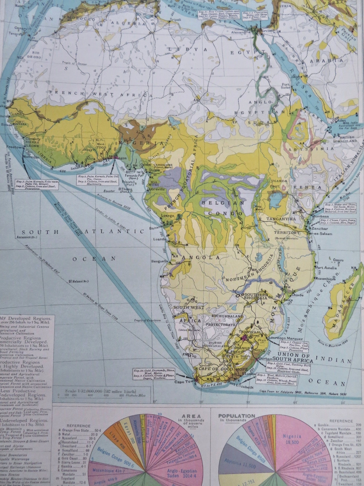 Africa Commercial Development c. 1925-8 thematic economic commerce color map