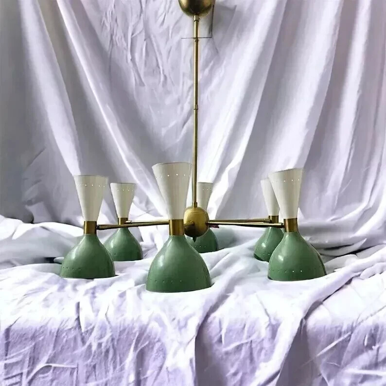 1950’s Mid Century Chandelier Brass White Green Sputnik Pendent Urchin Light