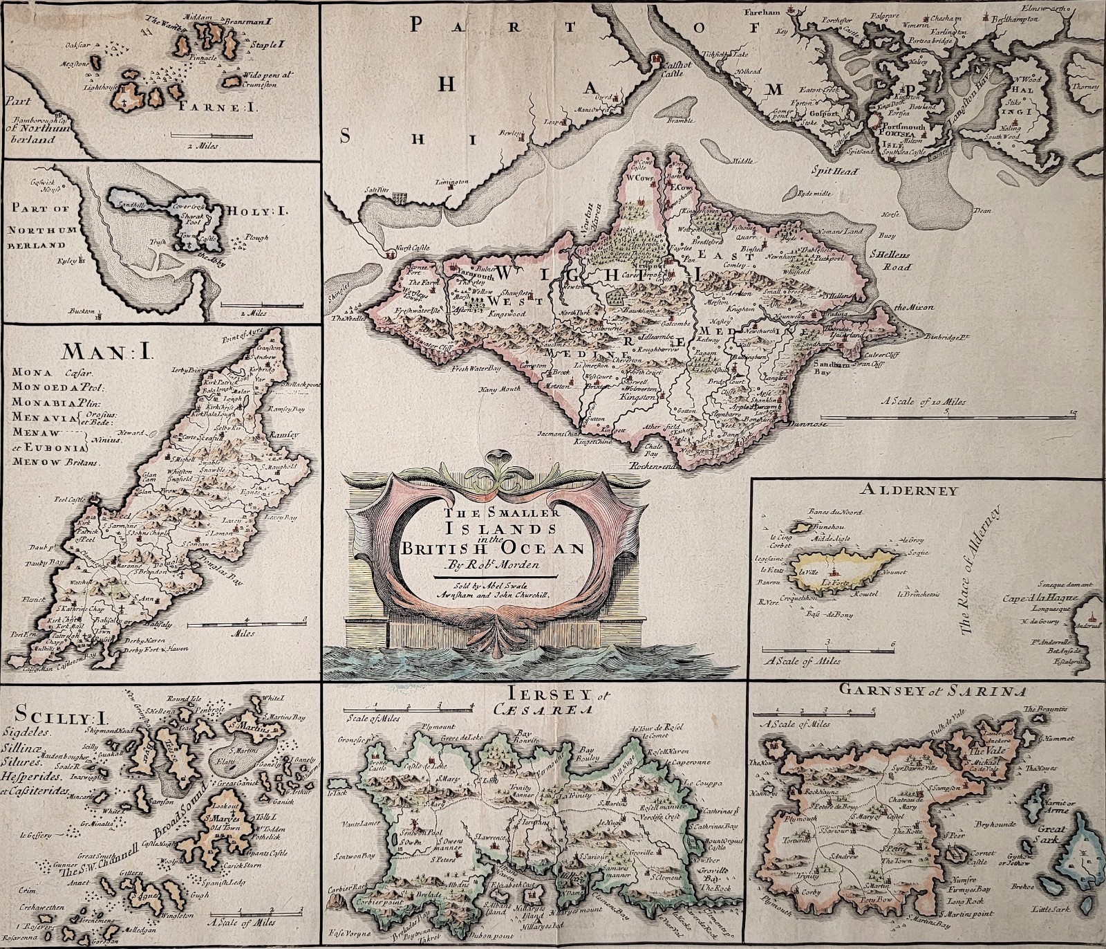 1750 Seale British Islands Map Isle of Wight Jersey Guernsey Isle of Man