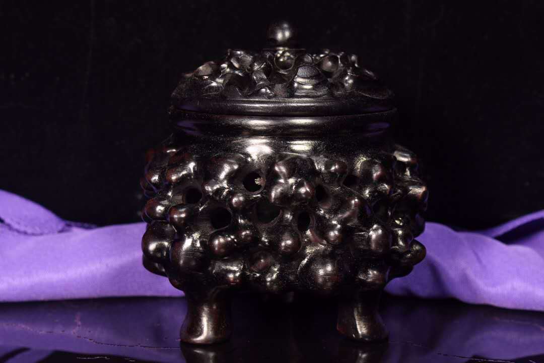 Rare China antique Ebony Wood Hand-carved Exquisite Hollowing Brush Pot
