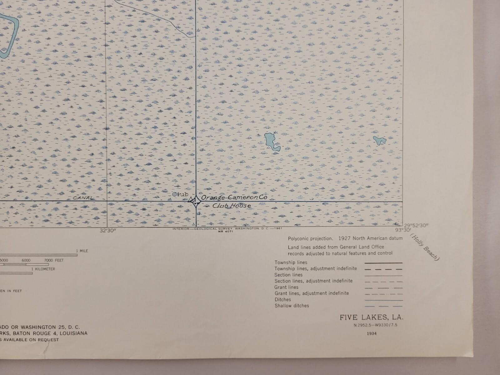Five Lakes Quadrangle Louisiana Cameron Parish 1934 Geological Survey Map
