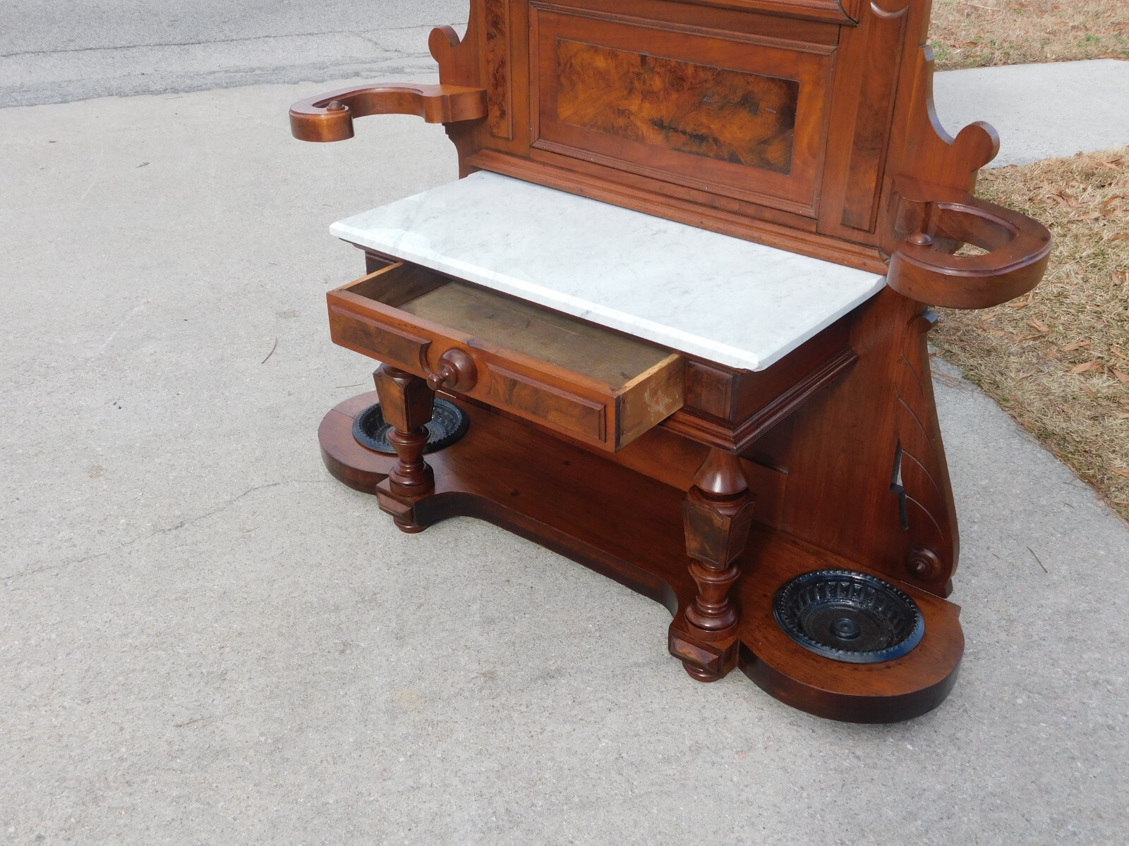 Marble Top Walnut Victorian Hall Tree/Etagere