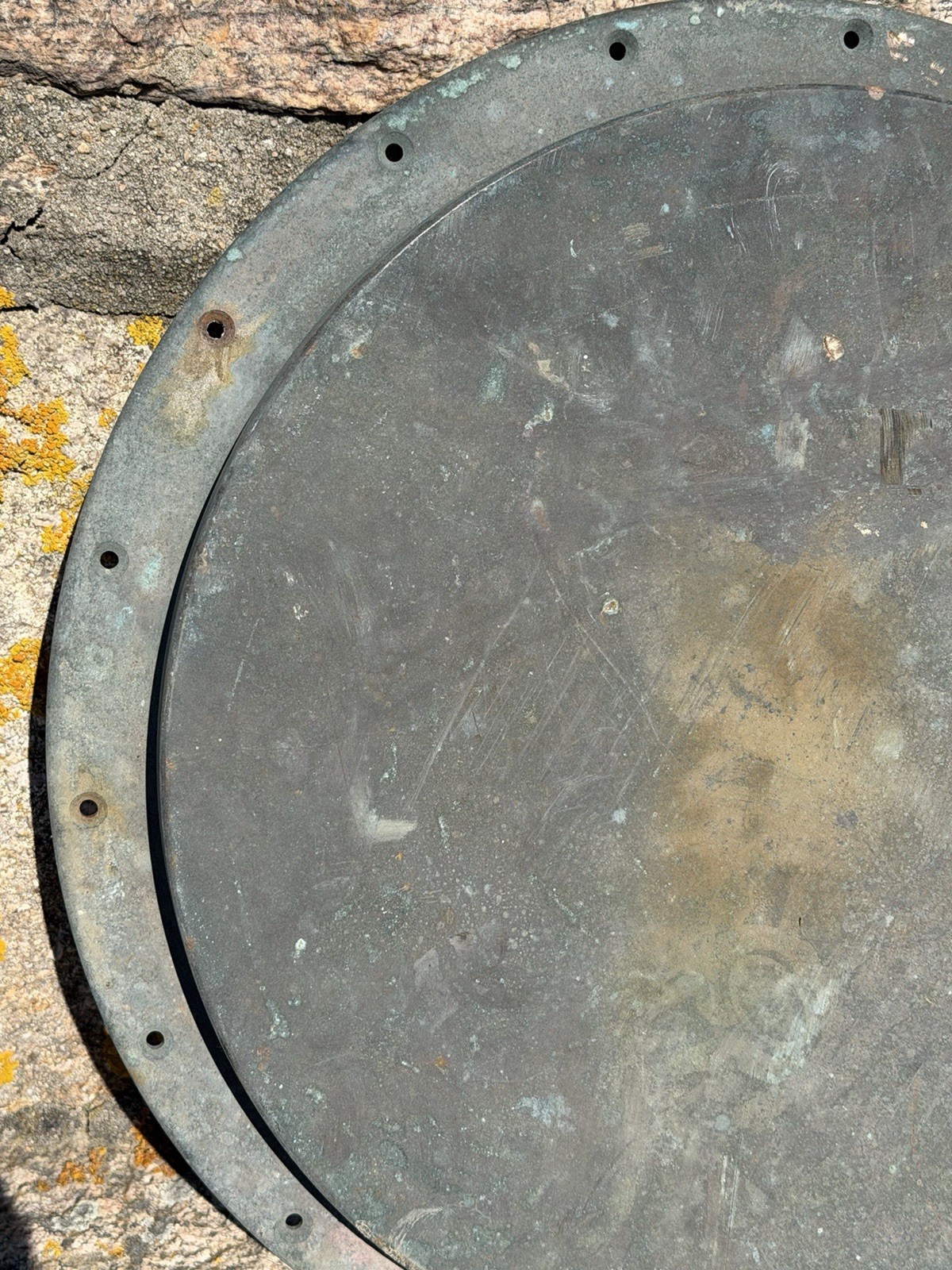 Antique Industrial Solid Round Brass Hatch Cover 19” w/ Flange – Arch. Salvage