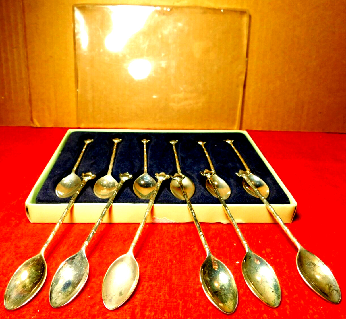 SW~Contemporary Epns Teapot Finial Teaspoons In Box Set Of Twelve (12) Spoons