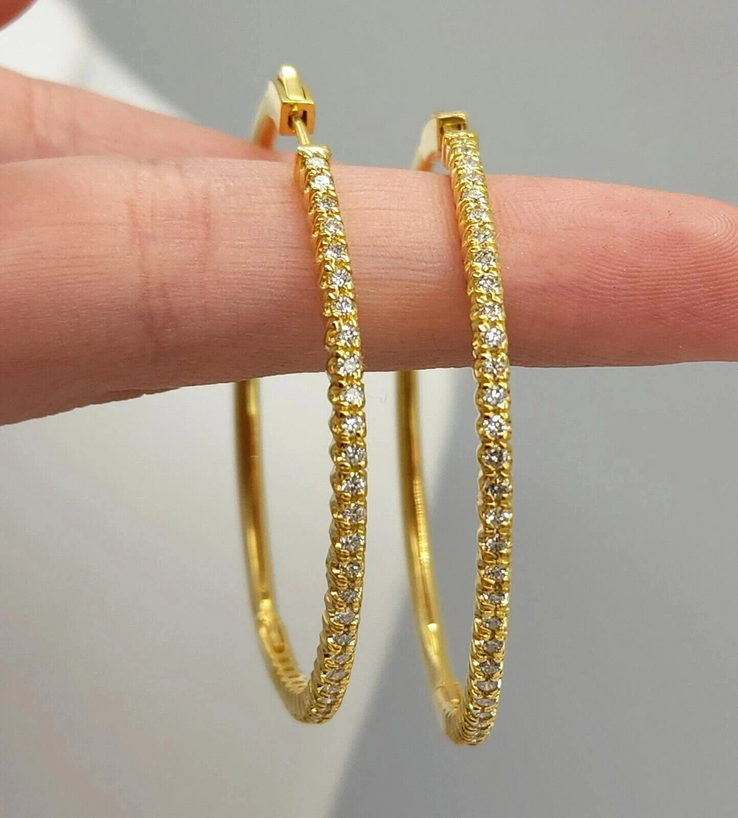 3Ct Round Lab Created Diamond Large Women’s Hoop Earrings 14k Yellow Gold Plated