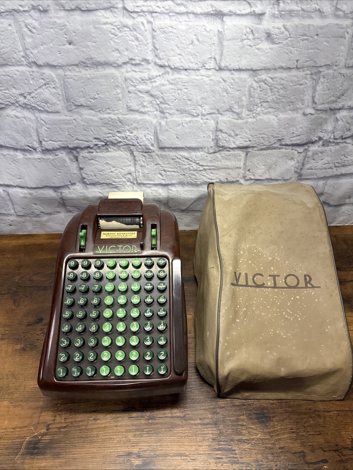Vintage Victor Adding Machine Bakelite Jade Keys Art Deco Model W/ Cover
