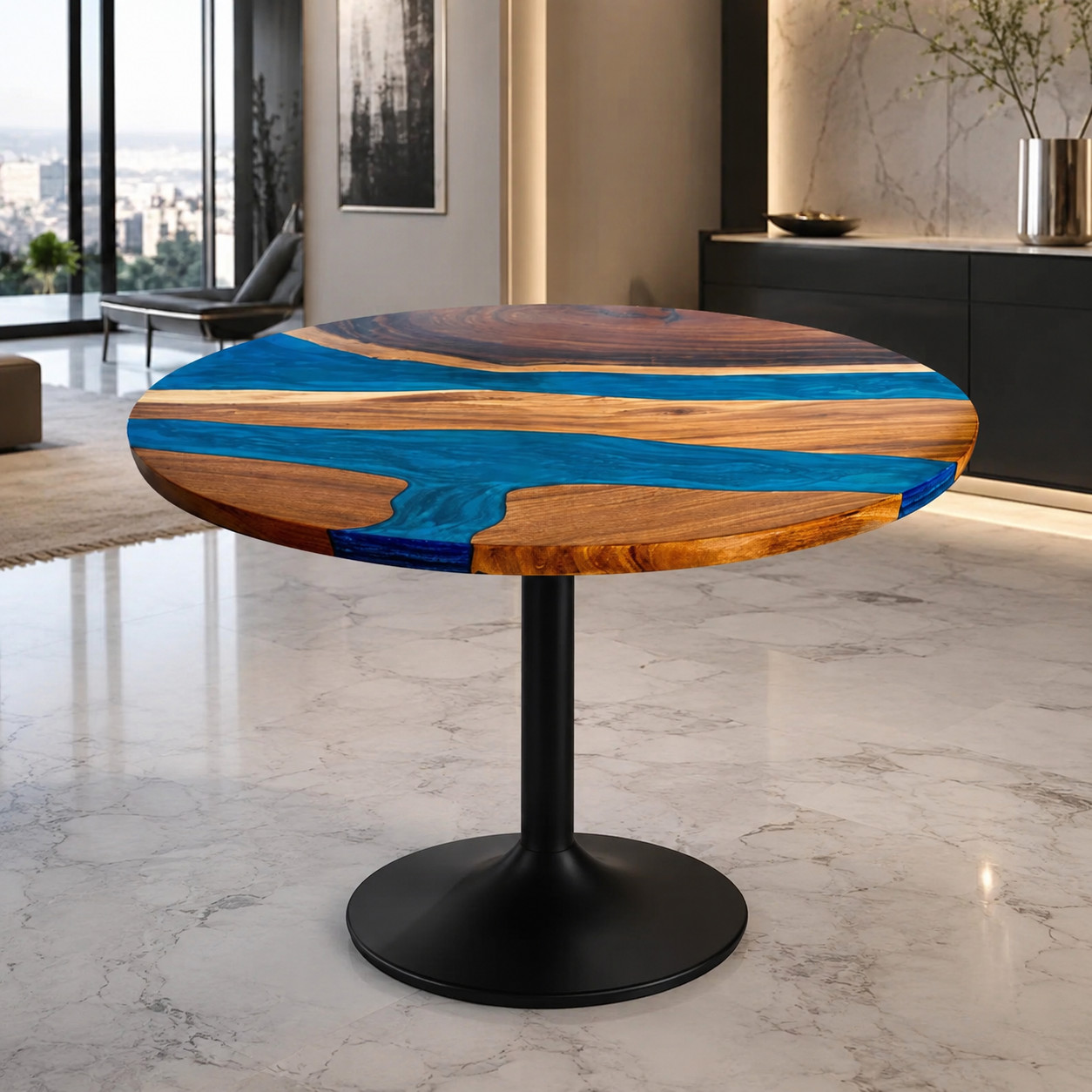 Epoxy Coffee Table | Blue Ocean Live Edge Wood Table | Custom Living Room Furnit