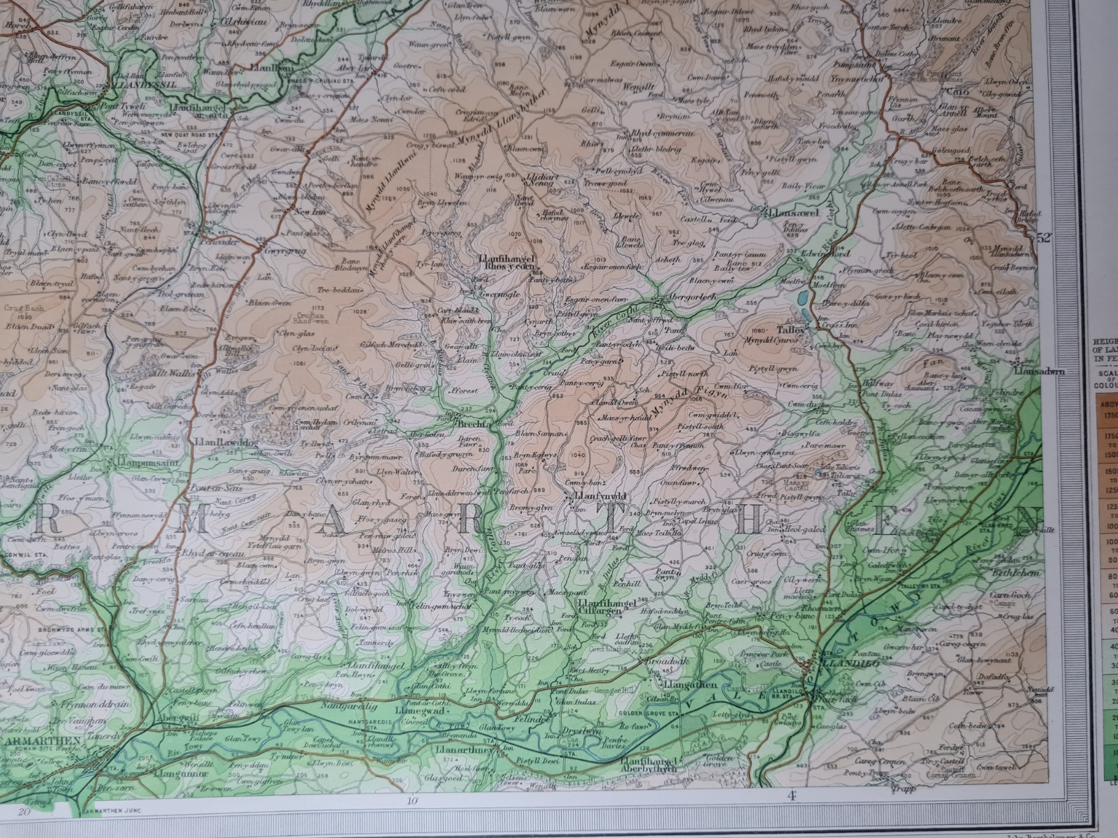 Antique 1903 Map – Cardigan – Lampeter – Carmarthenshire – Bartholomew
