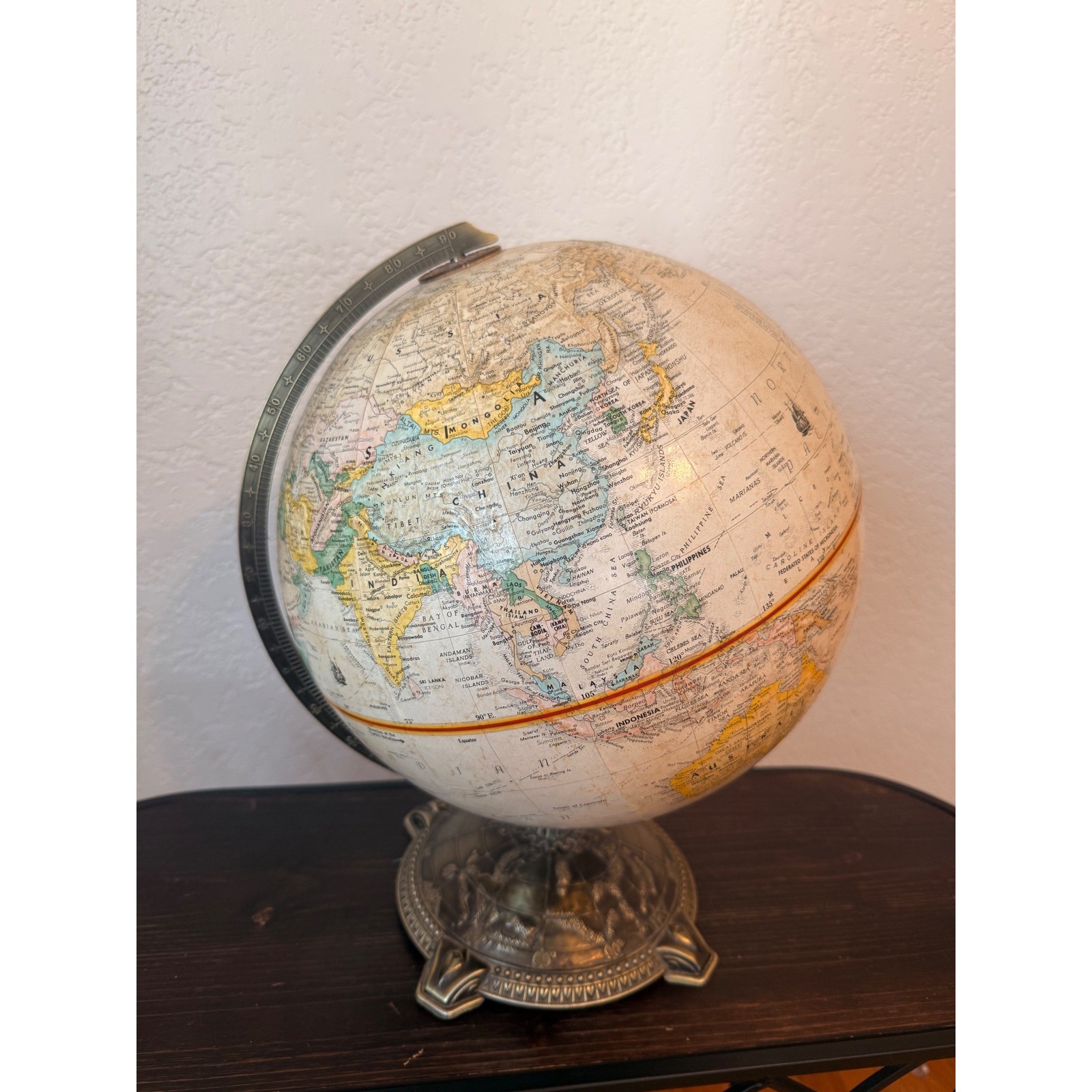 Vintage Replogle Globemaster 12″ Globe Brass Base World Map Mid Century Style
