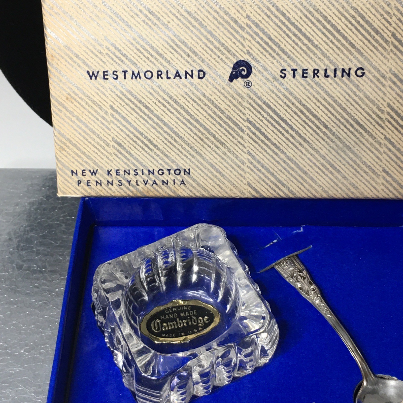 Westmorland Sterling George & Martha Salt Spoon Cambridge Crystal Salt Cellar