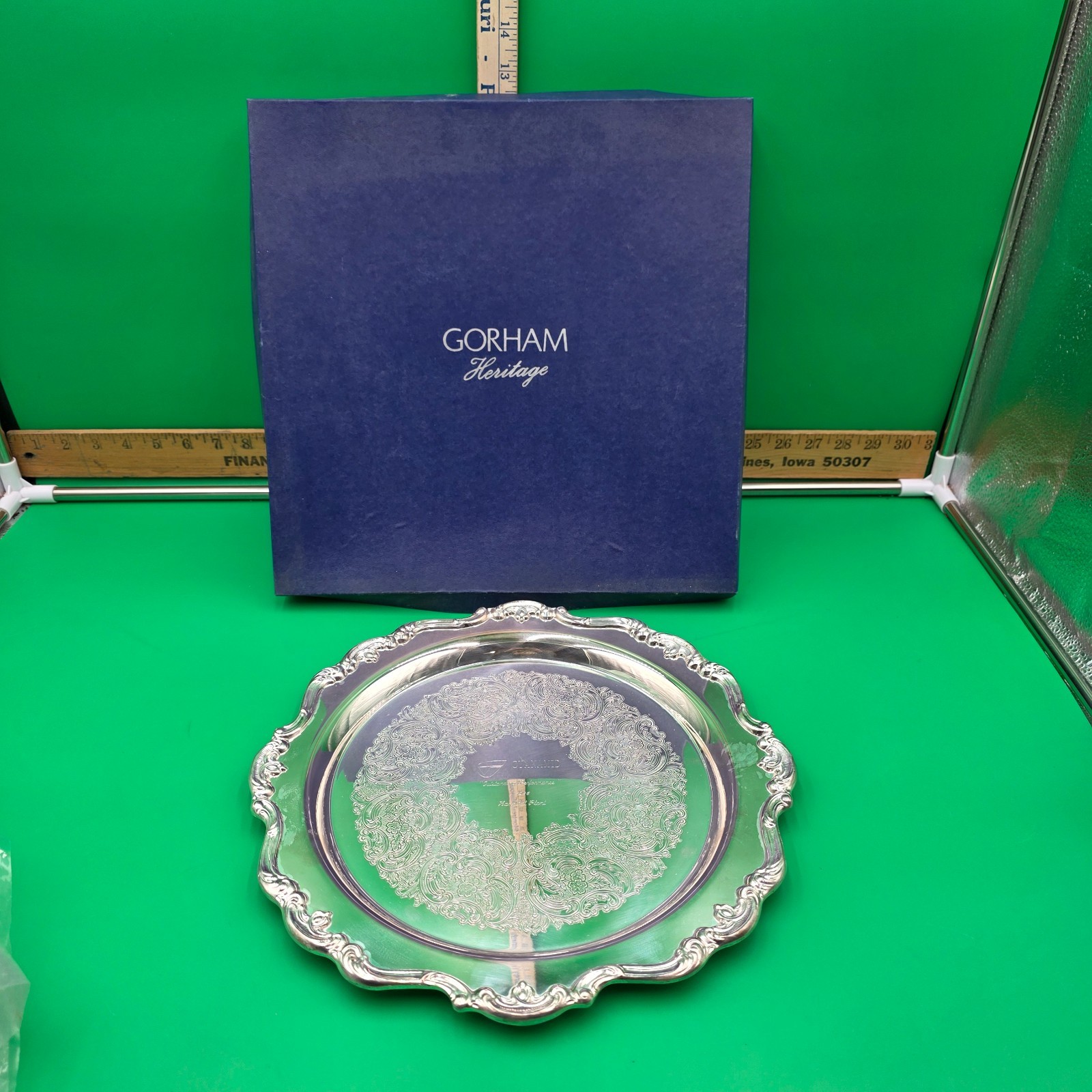 Vintage Gorham Heritage Silver Plate Serving Tray YH320 Cyanamid Engraved W Box