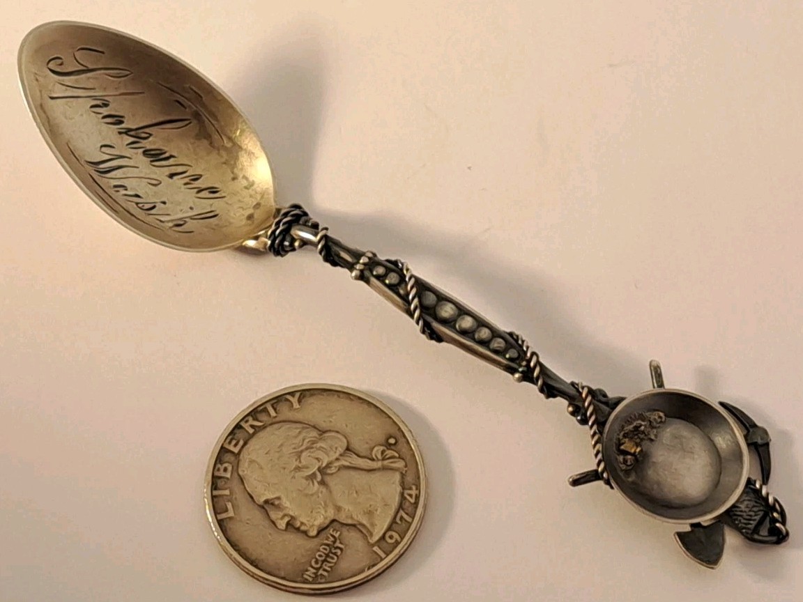 ANTIQUE Sterling Silver GOLD MINING Souvenir Spoon Handmade SPOKANE WASHINGTON
