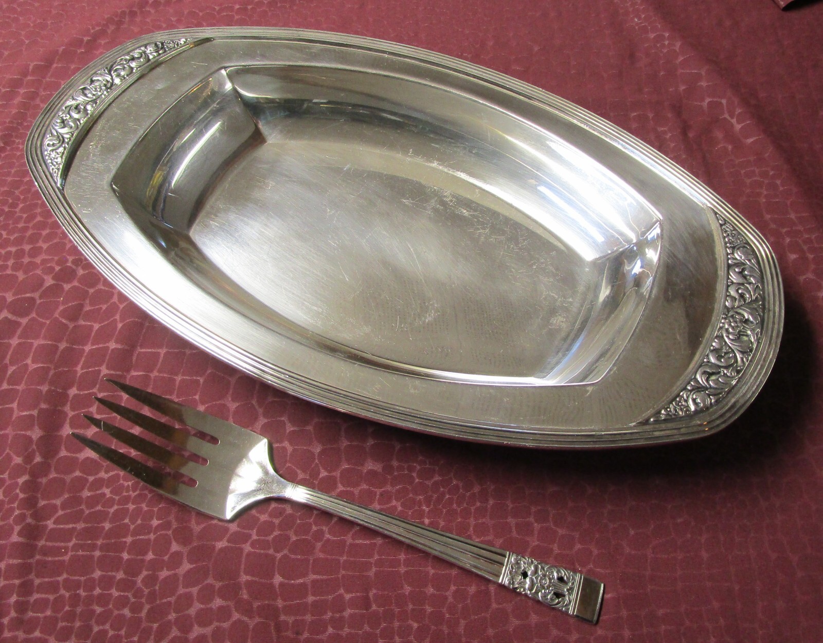 CORONATION Silverplate 1936 Cold Meat Tray and Fork Set Rare Find No Monograms