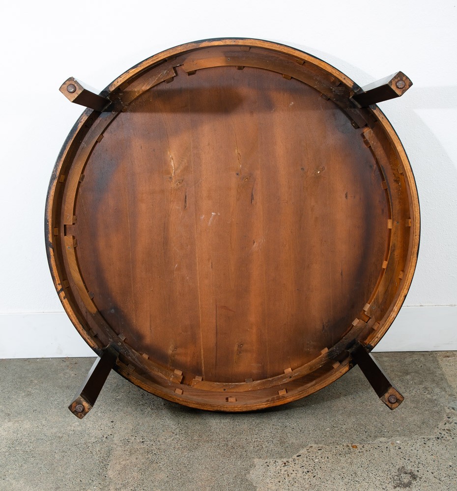 Mid Century Modern Dining Table Card Walnut Round Custom Vintage Brass Gold Mcm