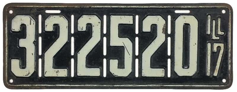 Illinois 1917 Slotted Front License Plate 322 520 Antique Man Cave Bar Cafe Sign