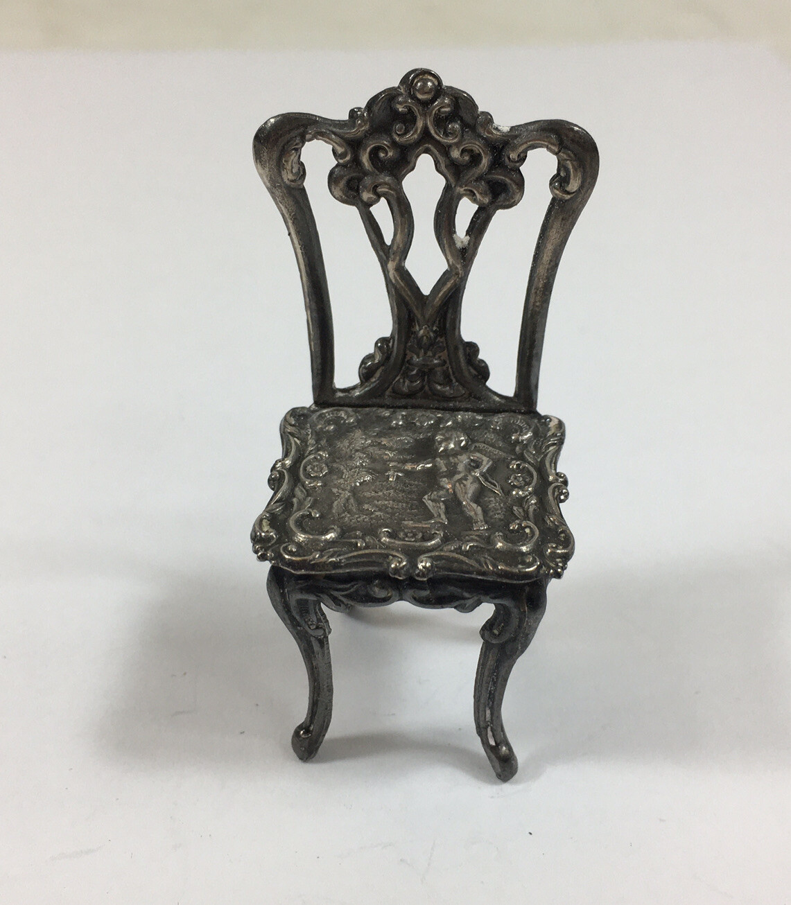 Vintage 1963 A Marston & Co Solid Silver Miniature Chair Cupid Embossed 5.8cm H