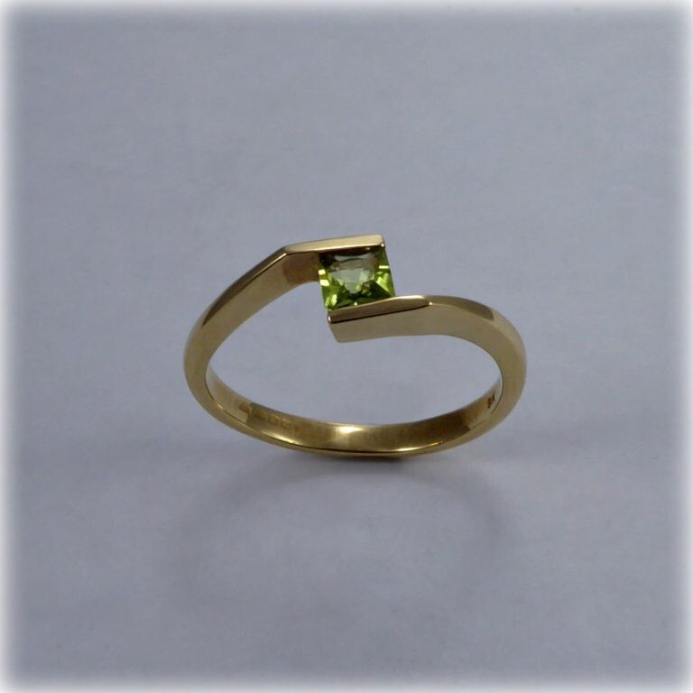 0.50 Ct Princess Natural Peridot Diamond Engagement Ring 14K Yellow Gold Size 6