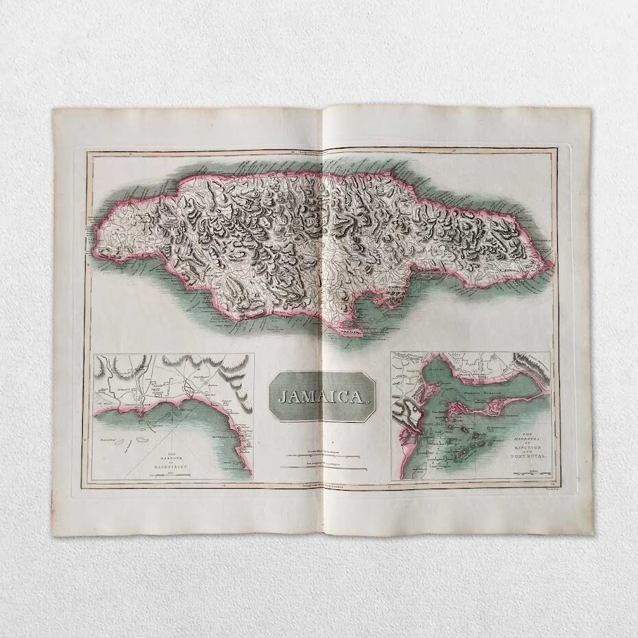 ANTIQUE 19TH CENTURY WORLD ATLAS MAP JOHN THOMSON 1814 WEST INDIES JAMAICA