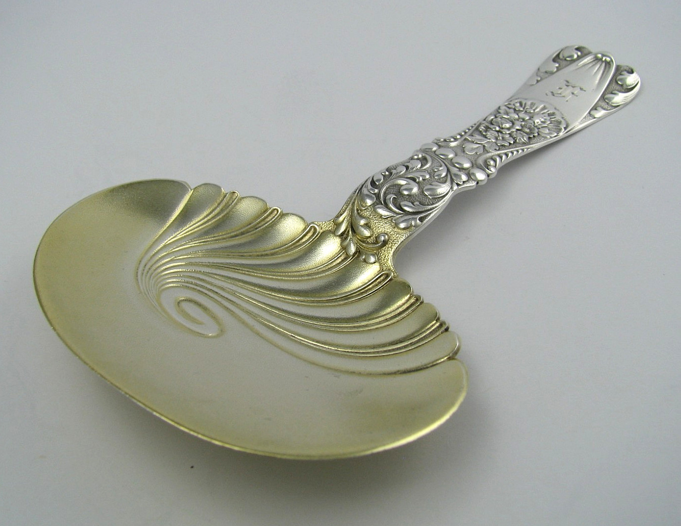 GORHAM STERLING SILVER SPOON NUT SCOOP SERVING SPOON No. 412 ca1890s Mono “F”