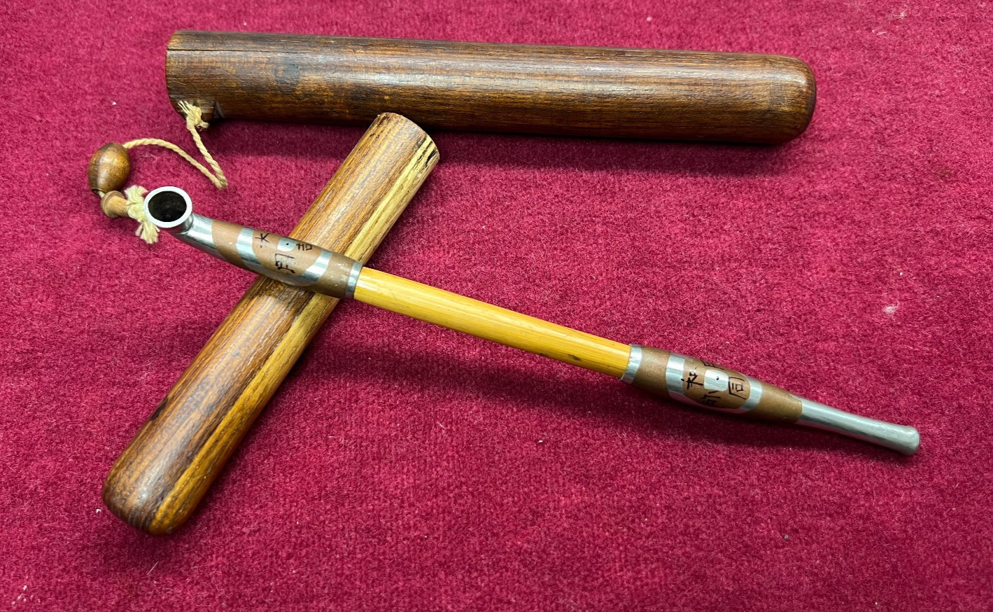 Antique Chinese Smoking Pipe with Wooden Case