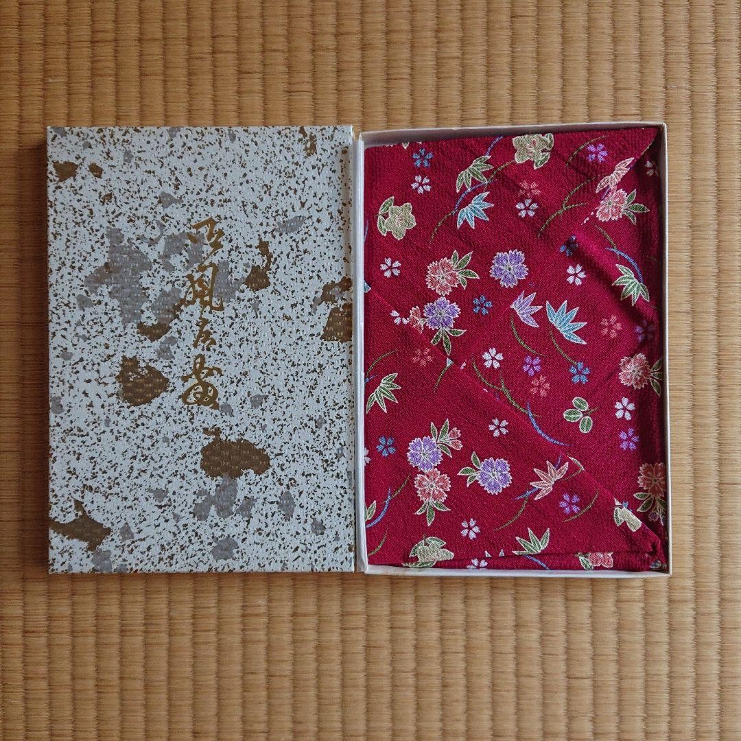 Tamba Chirimen Furoshiki Red Floral Pattern 26x26in Wrapping Cloth