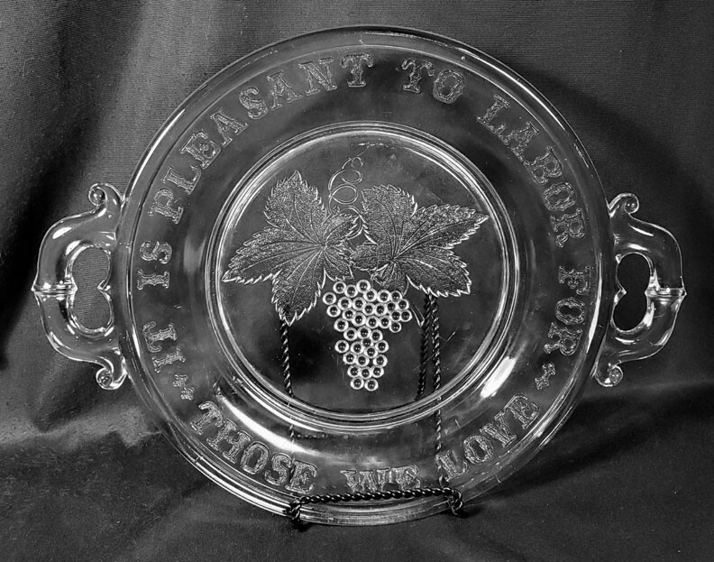 EAPG Plate Handled Serving Dish Antique McKee Grapes It Is Pleasant to Labor