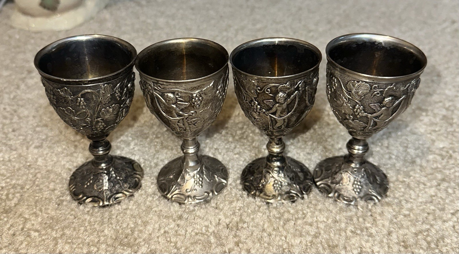 Vintage C&Co Mini Silverplate Cherubs Grape Vine Goblets Victorian Style