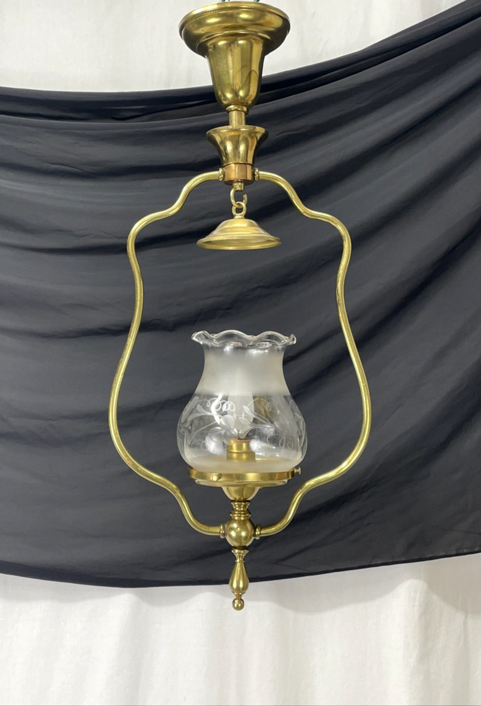 REWIRED Antique Vtg Pendant Light Victorian Art Deco Cut Glass Gas Oil Lamp Styl