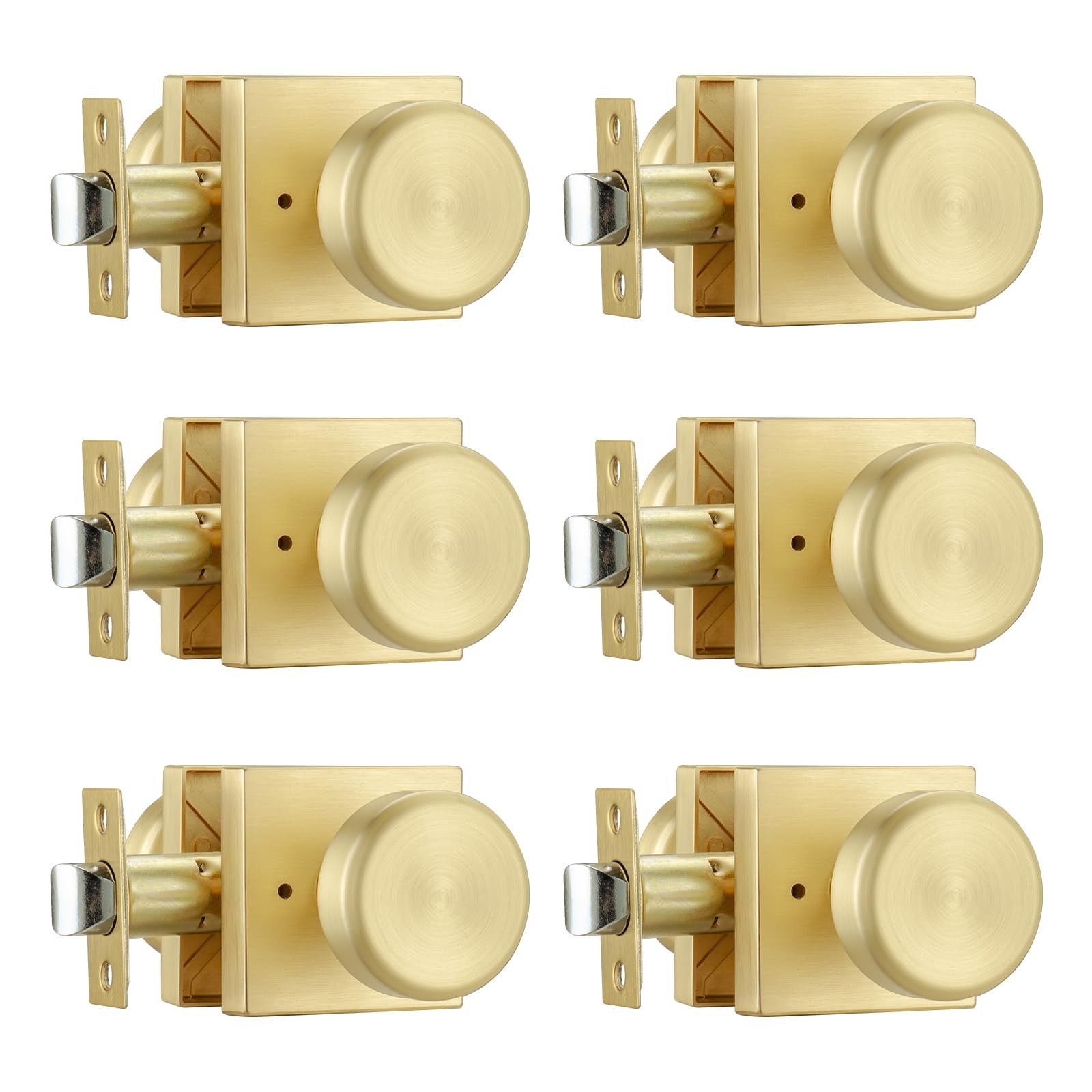 6 Pack Brushed Gold Door Knob with Square Rosette, Heavy Duty Door Knob with …