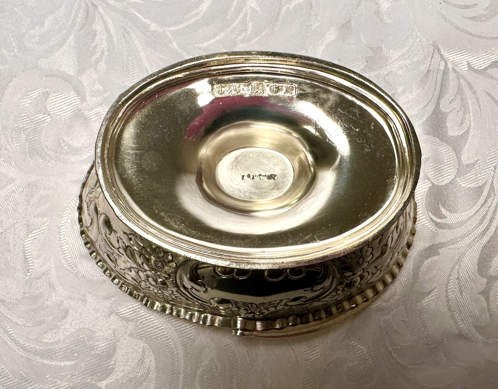 Ornate Silver Plated Engraved Bowl with Floral Scroll Design & Hallmarks