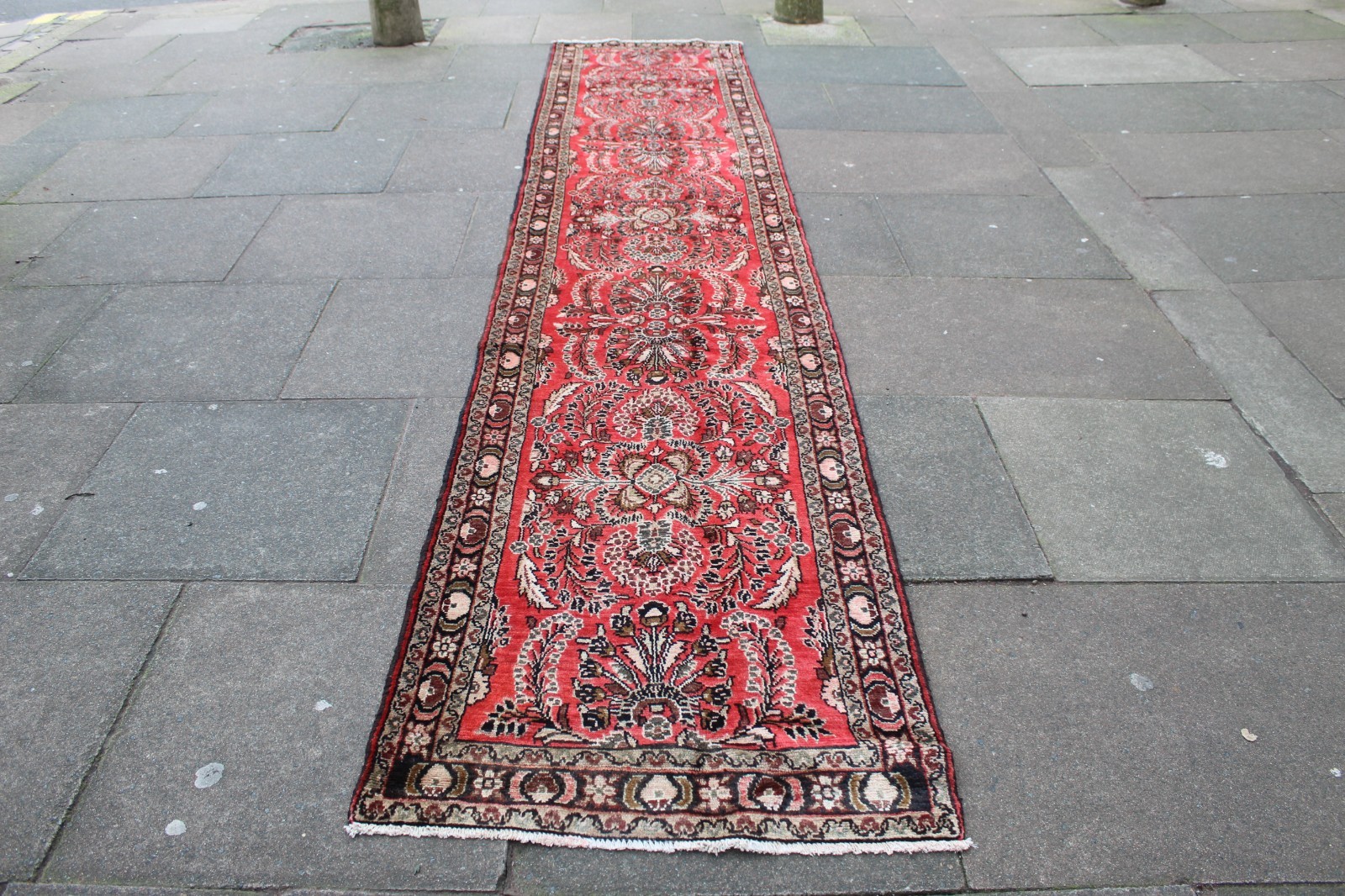 Vintage Hand Made Traditional Oriental Wool Red Narrow Long Runner 407x80cm