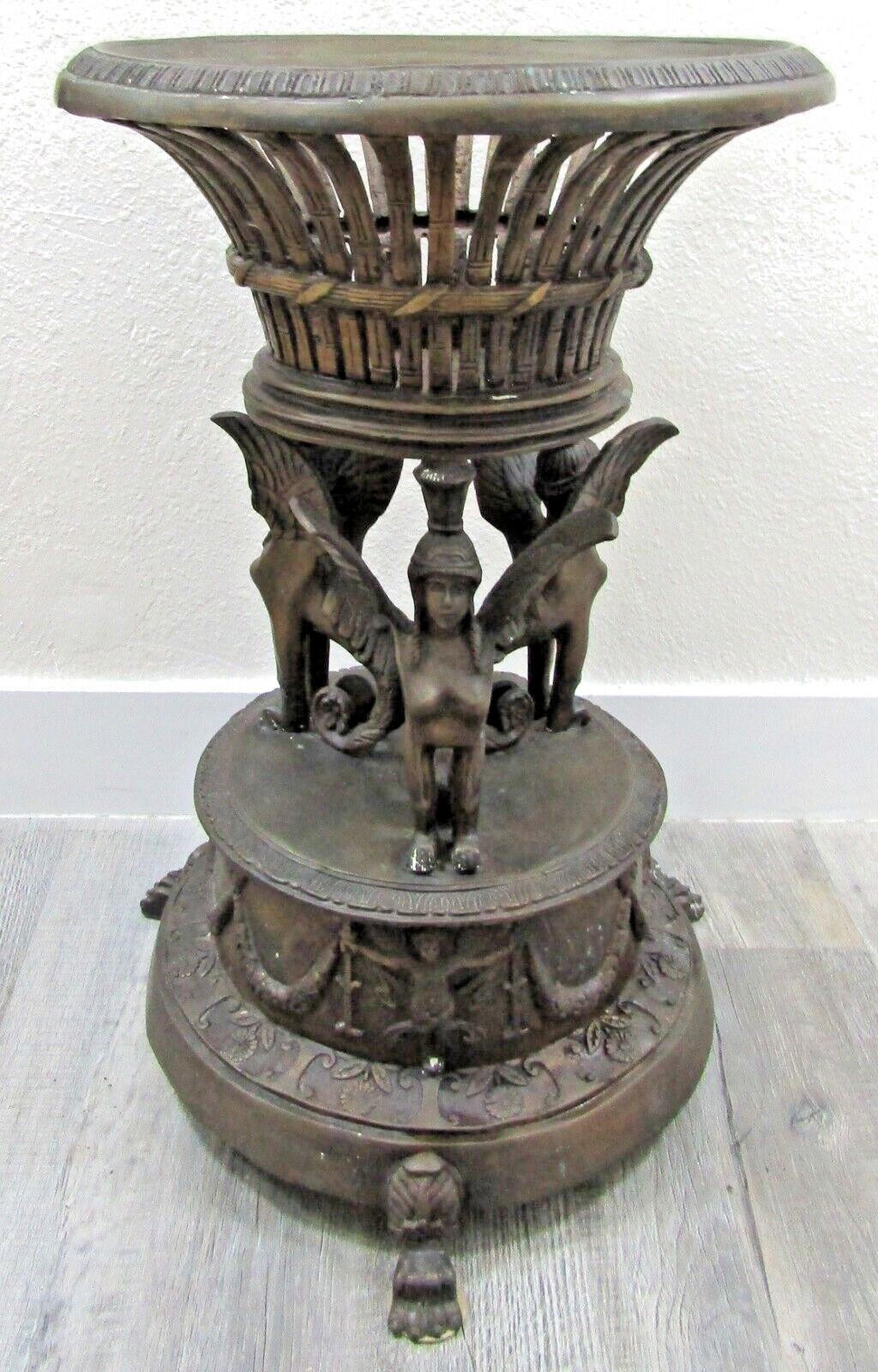 French Empire Style Bronze Jardiniere with Female Griffons and Cherubs 30″ Tall