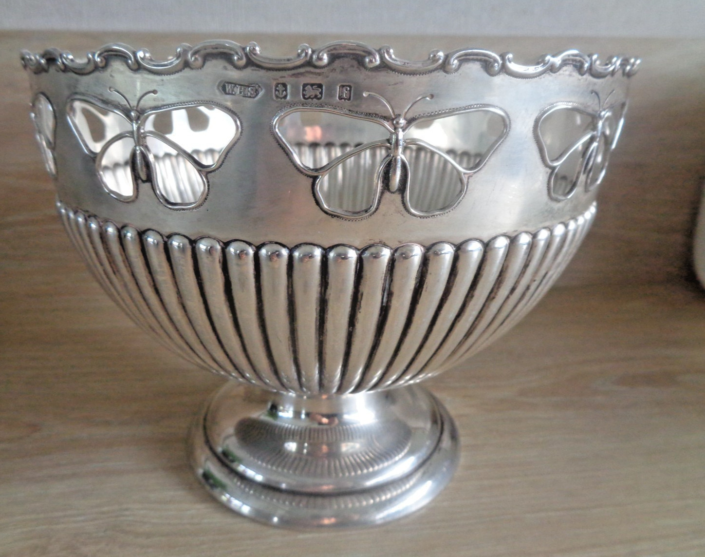Silver Fruit Butterfly Bowl Antique Edwardian Sterling hallmark 1905 Art Nouveau