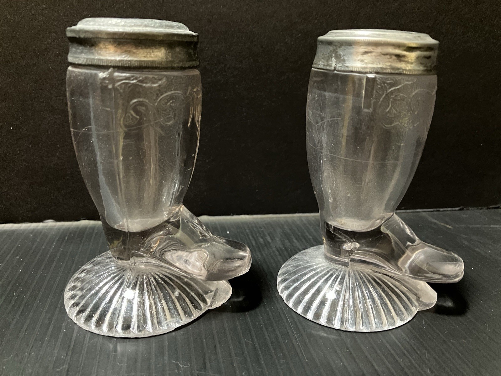 EAPG EAPG Union Pacific Railroad Boot Glass Salt and Pepper Shakers c.1876