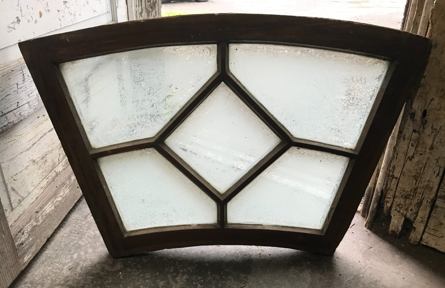 1 Antique VTG Hardwood Oak Funky 5 Lite Dome Top Glass Window Sash Old 1416-25B