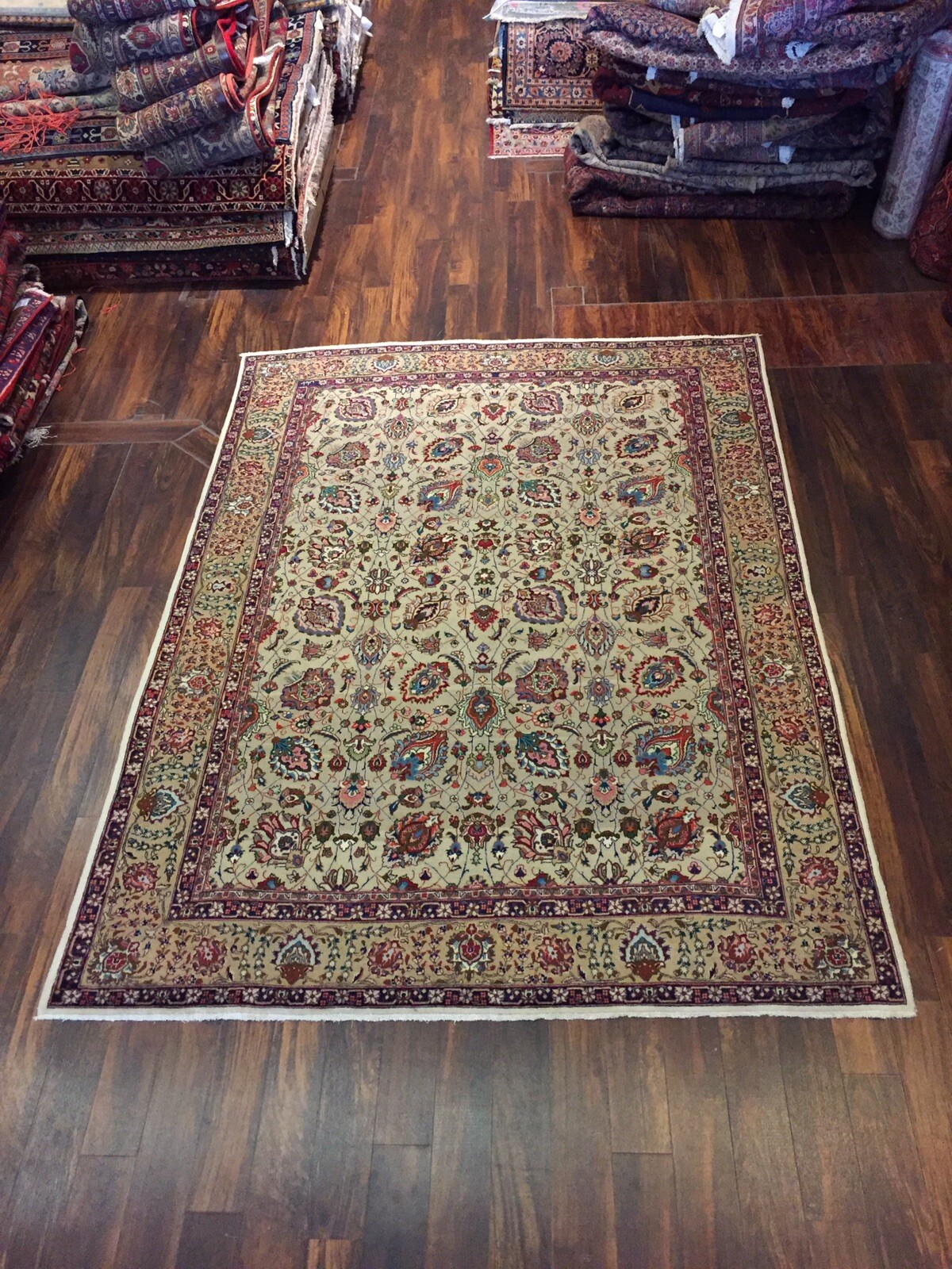 Fine Genuine Green Hand Knotted Vintage Area Rug Traditional Carpet 6’8×9’2,#722
