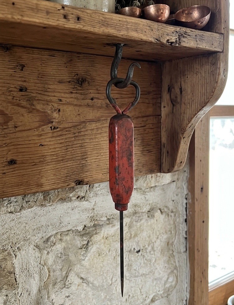 Vintage Ice Pick Bottle Opener Combo Red Wood Handle Primitive Rustic Tool