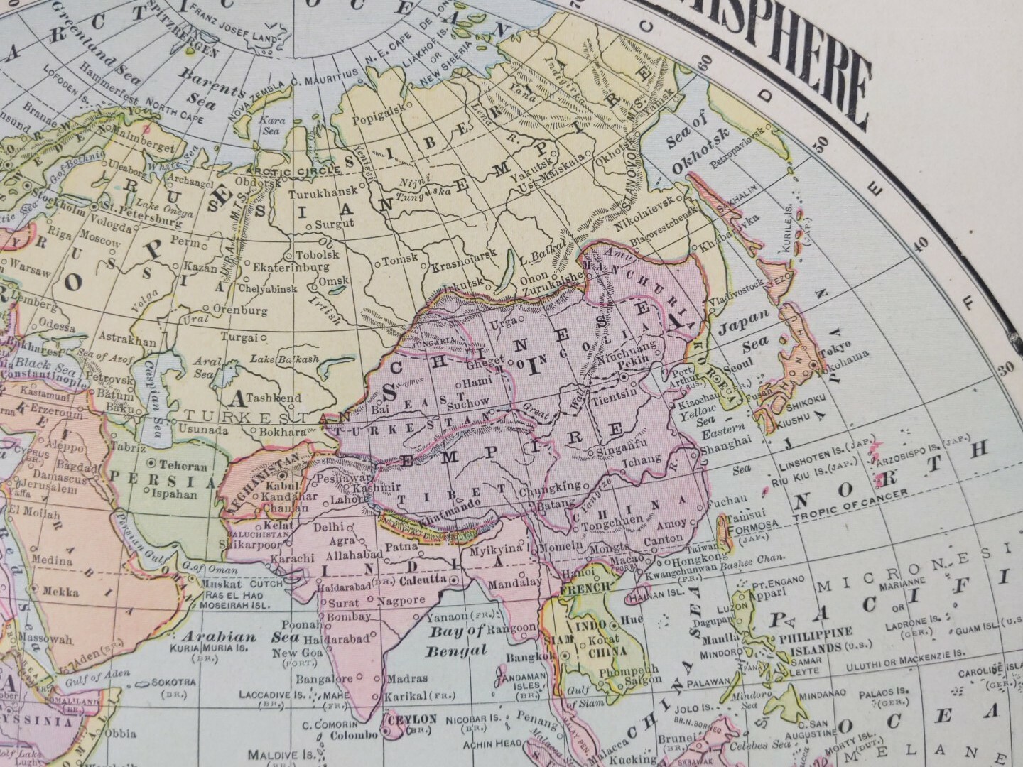 Vintage 1903 EASTERN HEMISPHERE Map 11″x14″ Old Antique Original EUROPE RUSSIA