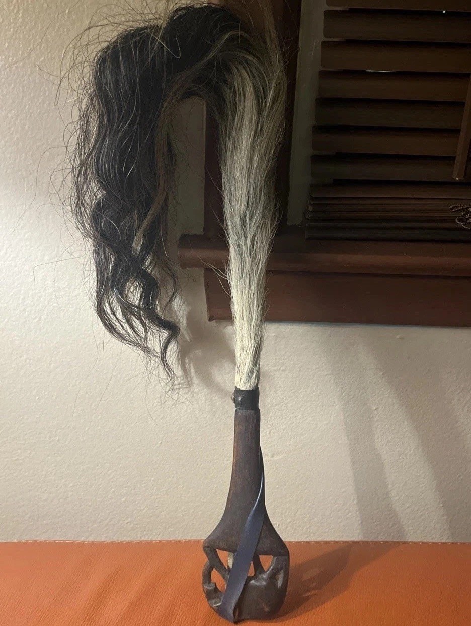 Kenya Maasai Tribe “House Blessing” Ceremonial Whip Fly Whisk Carved Elephant