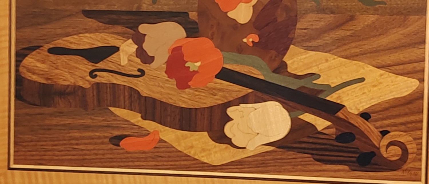 HUDSON RIVER INLAY PICTURE – FLORAL RHAPSODY – WOOD MARQUETRY – 19 X 24