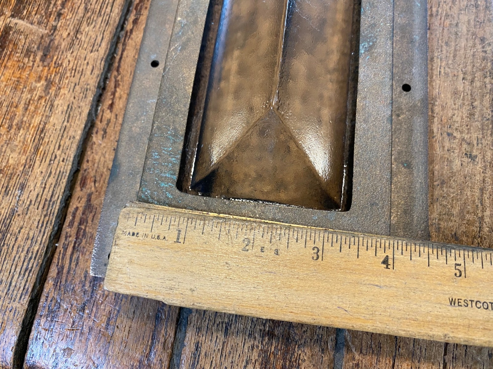 VINTAGE NOS CAST POLISHED BRONZE AND SOLID GLASS RECTANGULAR DECK PRISM 12 X 6