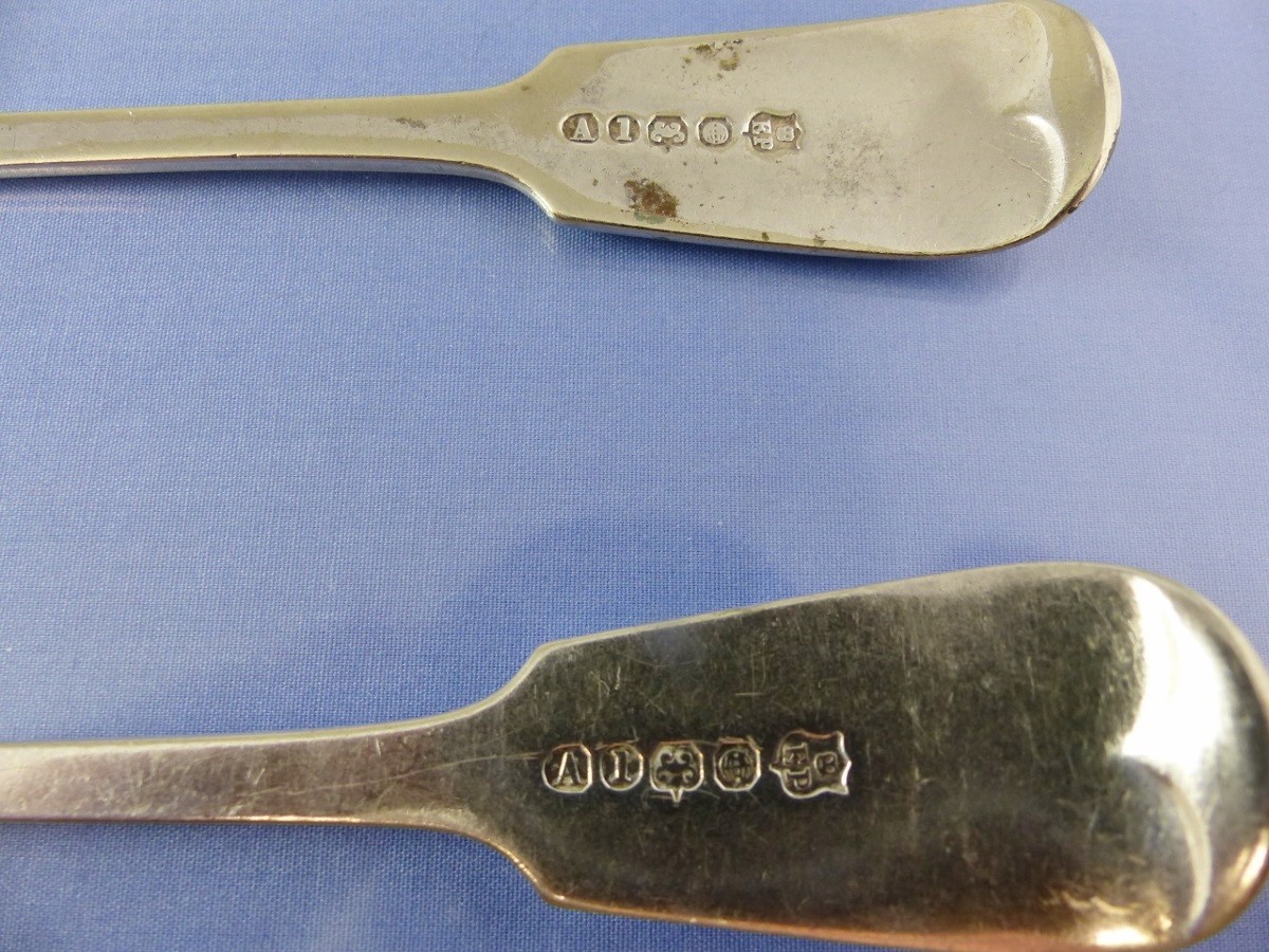 FIDDLE BACK TABLE SPOONS 2 by DANIEL & ARTER SHEFFIELD “W”