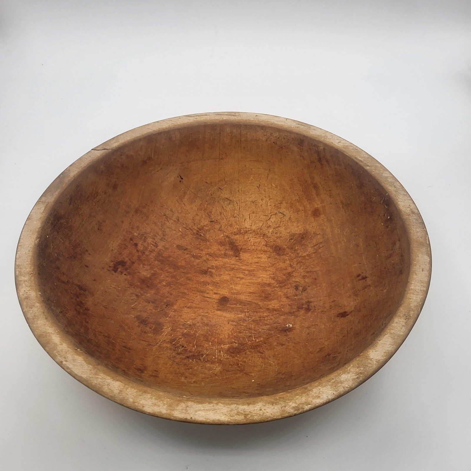 Vintage Large Rustic Wooden Dough Bowl Round Farmhouse Primitive Brown Decor