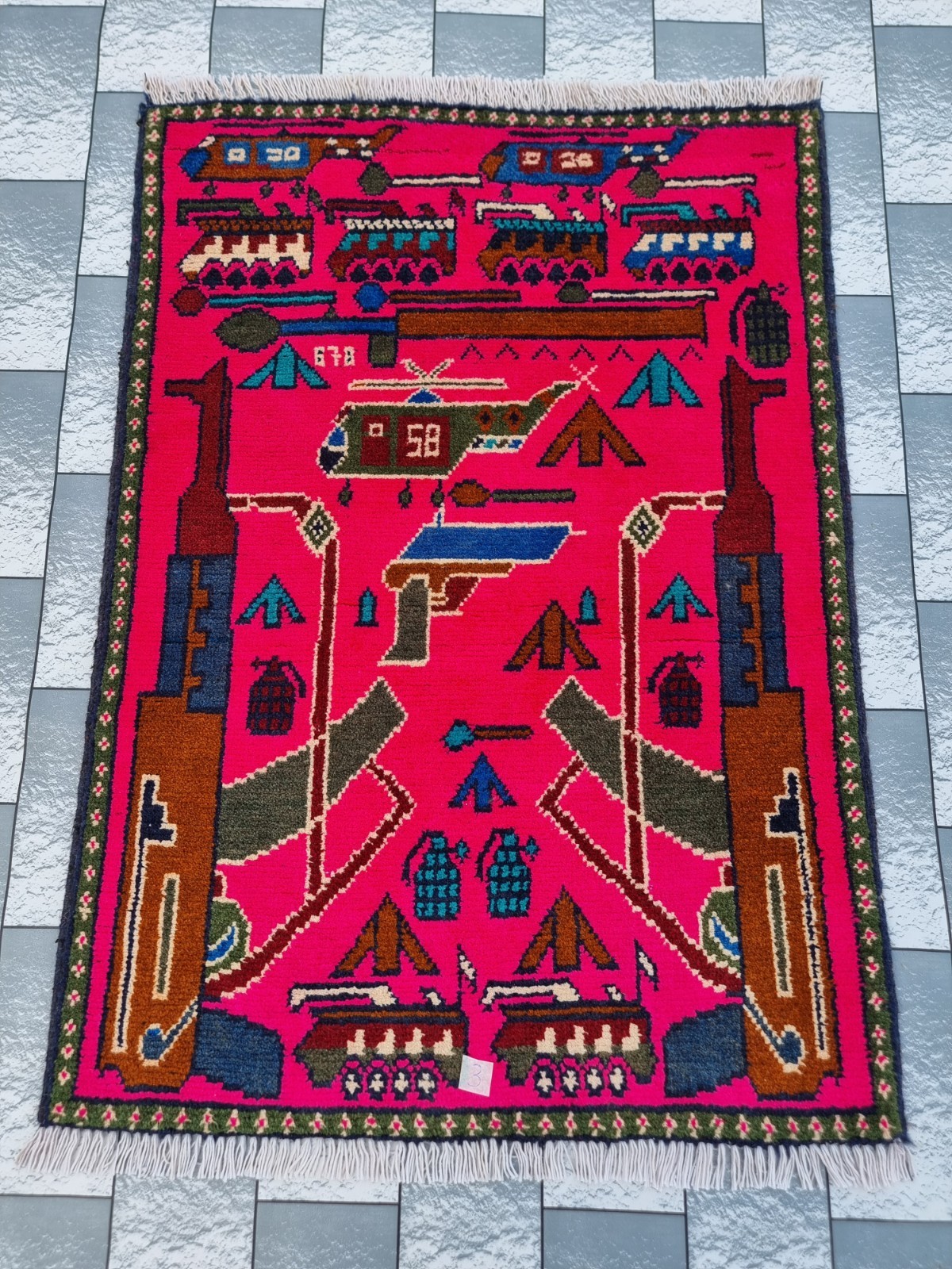 Style Ak 47 Handmade Vintage Afghan War Rug Knotted Rug Home decor Rug