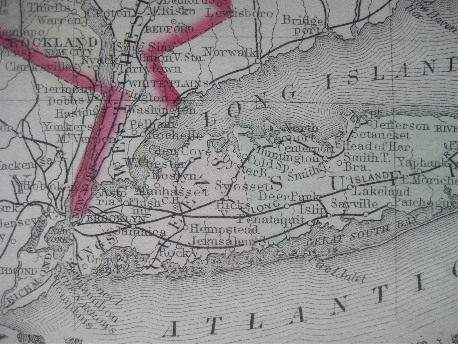Original 1874 Mitchell Map NEW YORK Albany Buffalo Rochester Long Island Canals