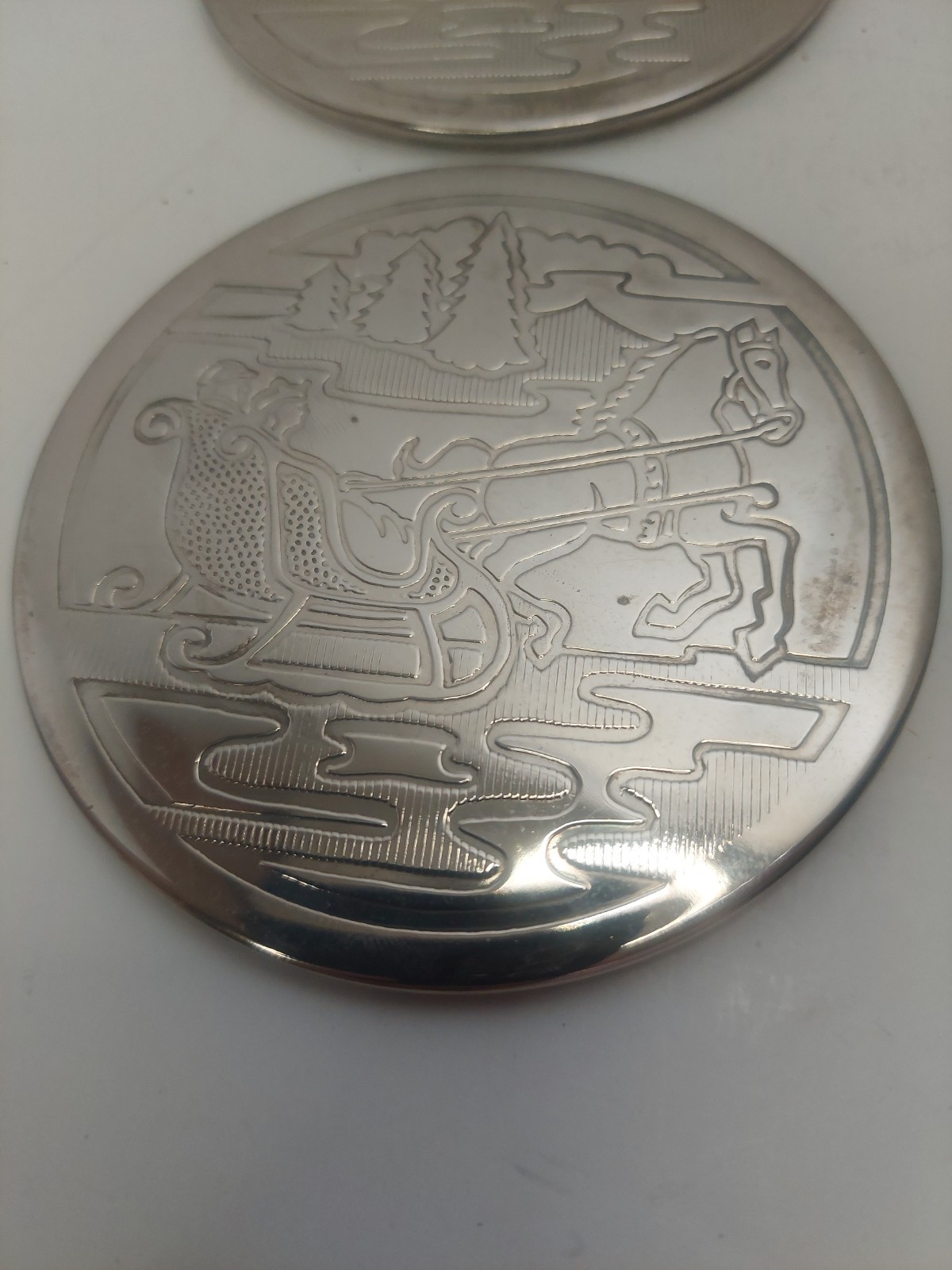 Vintage ROYAL LIMITED Silver Plate Coaster Set Of 4 Christmas/Winter Theme